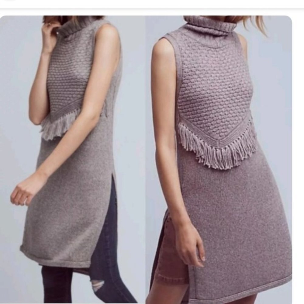 Anthropologie Taupe Turtleneck Sweater Dress